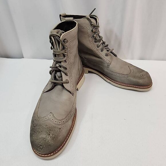 JOHN VARVATOS Size 10M Distressed Oiled  Nubuk Gray Leather Strummer Wingtip Lac - Picture 2 of 11